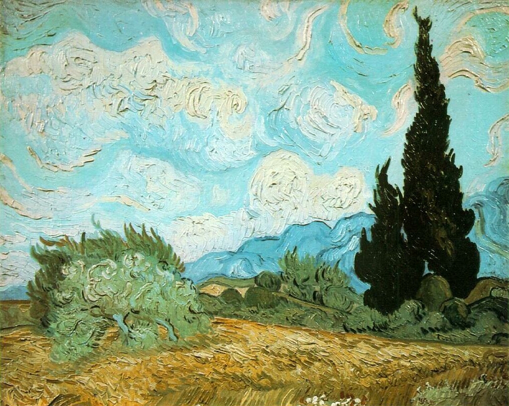 Картина Ван Гога Пшеничное поле с кипарисами 1889
